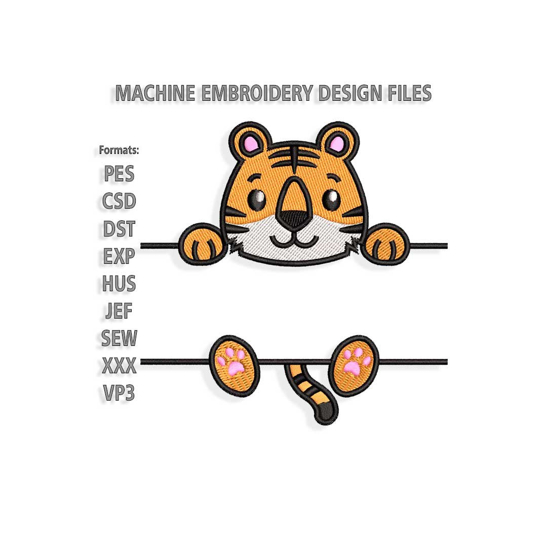 Tiger holds name frame Embroidery design