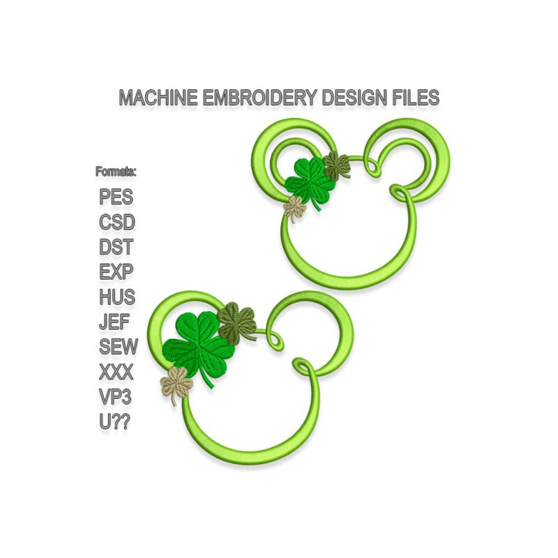 Mickey Mouse Silhouettes with Clover Embroidery design files