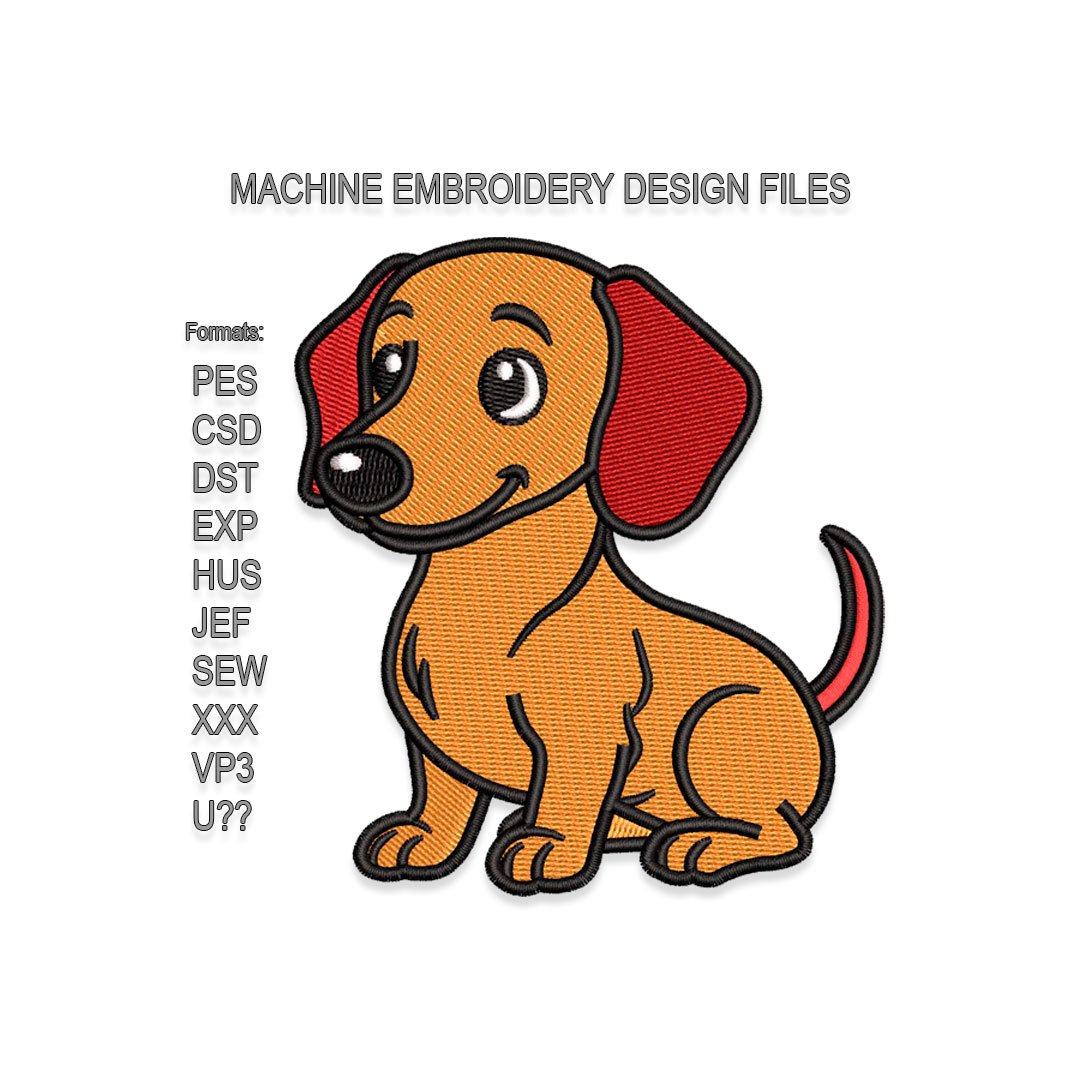 Sitting Dachshund Dog Embroidery design files