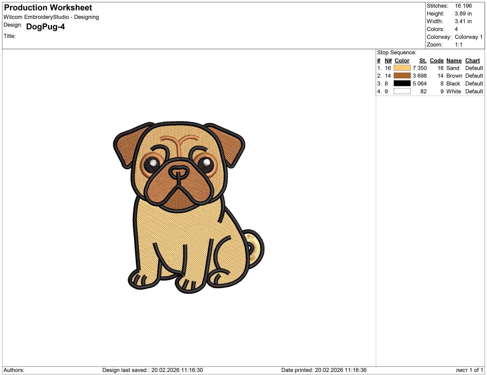 Pug Dog Embroidery design