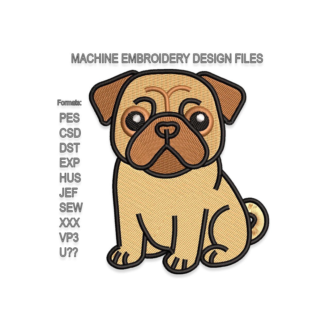 Pug Dog Embroidery design files