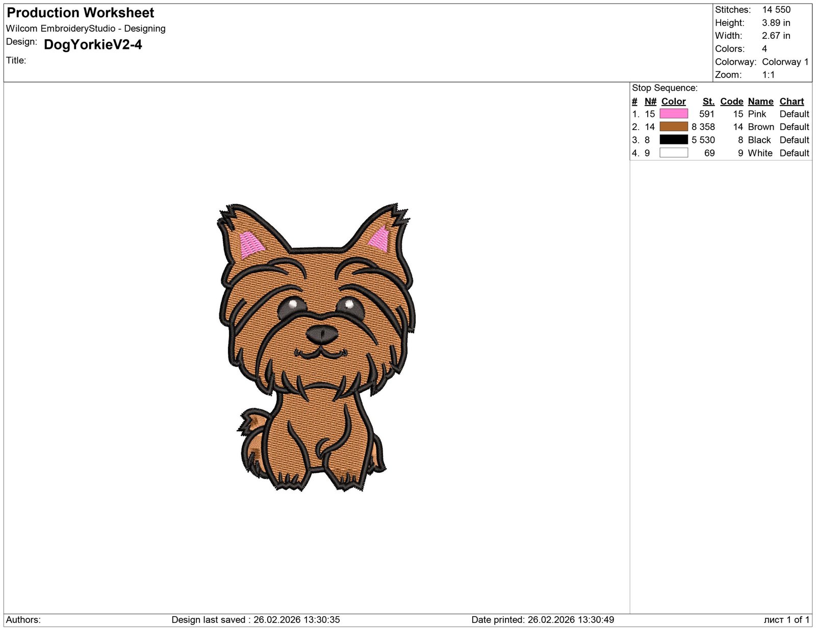 Dog Yorkshire Terrier Embroidery design