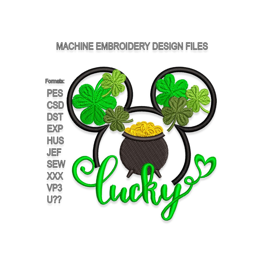 Mouse Silhouette with Lucky Clover Embroidery design files