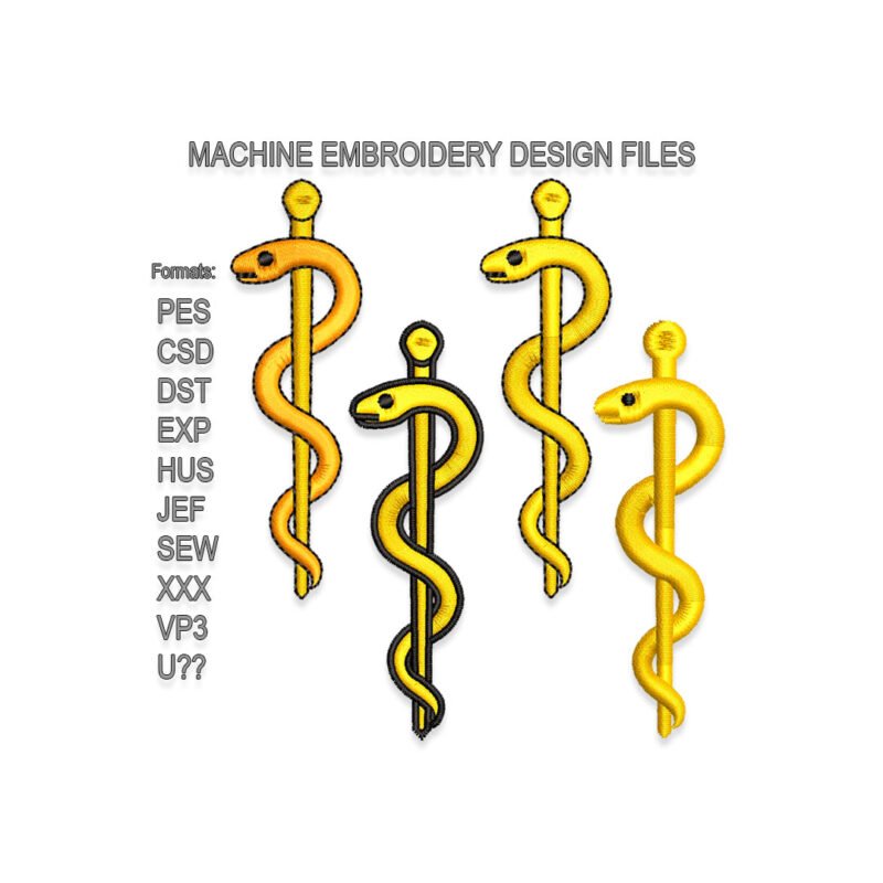 Bundle of Rod Of Asclepius Embroidery design files