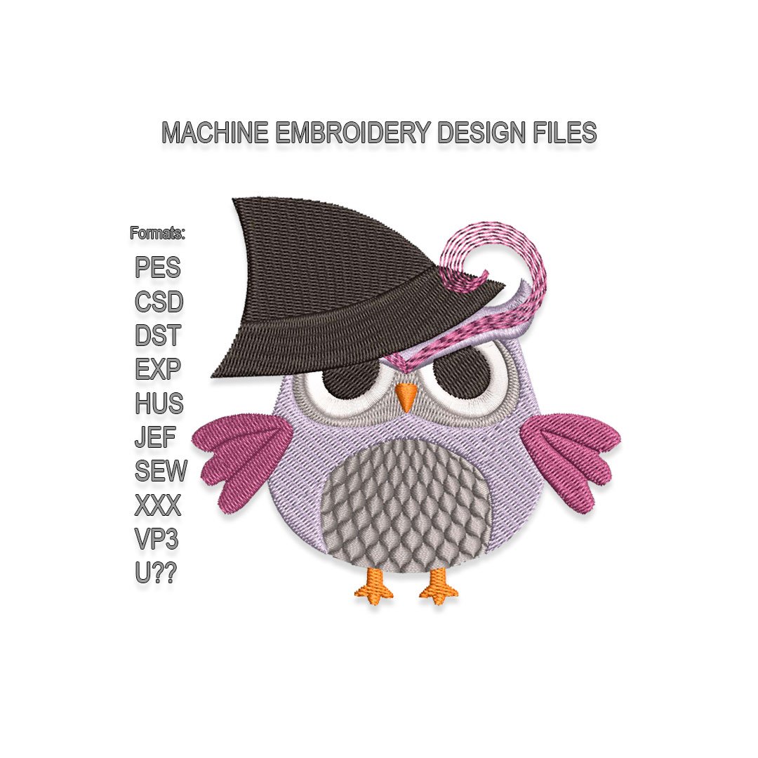 Owl in Hat embroidery design
