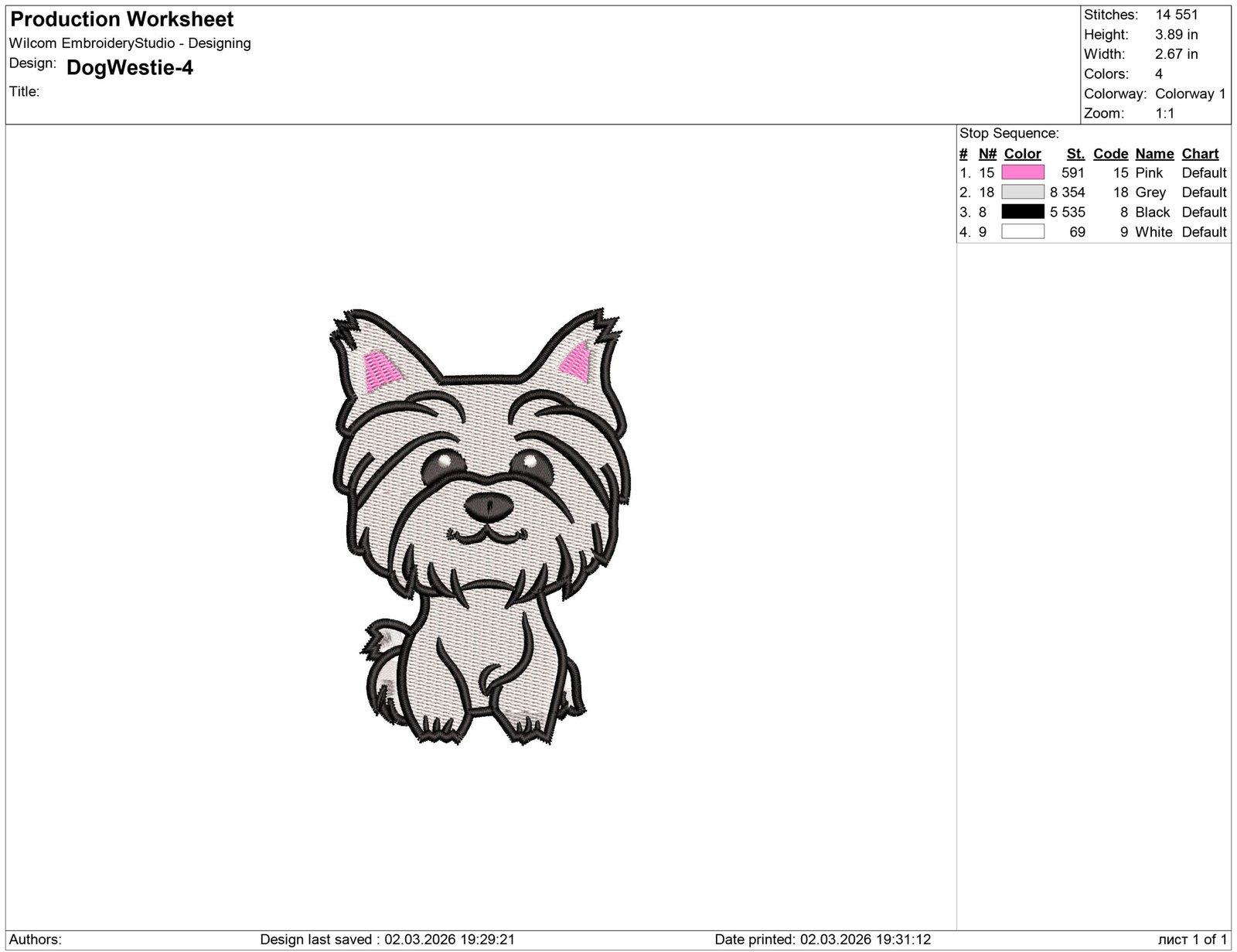 West Highland White Terrier Embroidery design