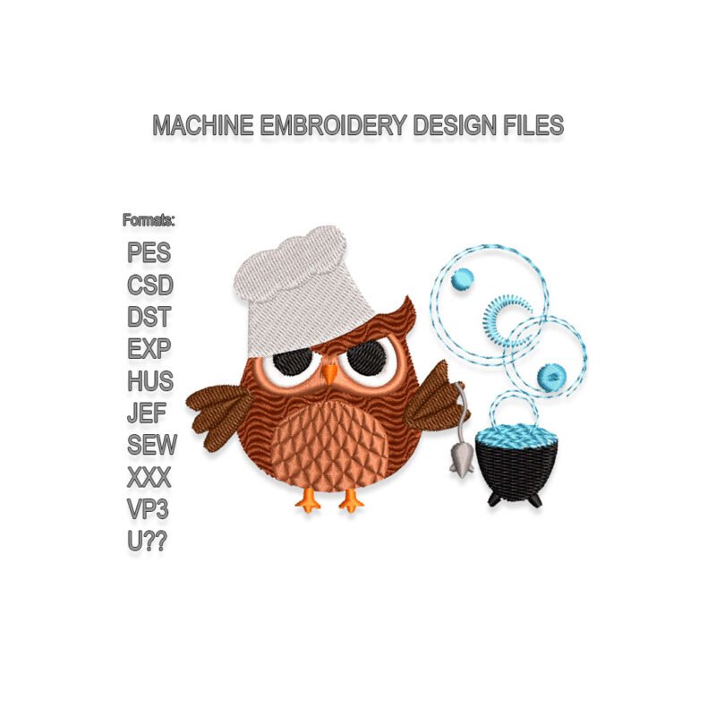 Owl Chef embroidery design