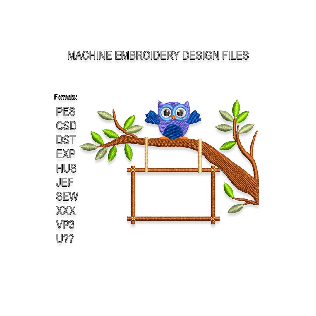 Name frame with Owl Embroidery design