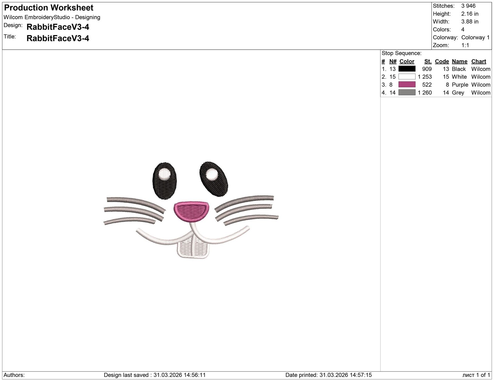 Happy Rabbit Face Embroidery design