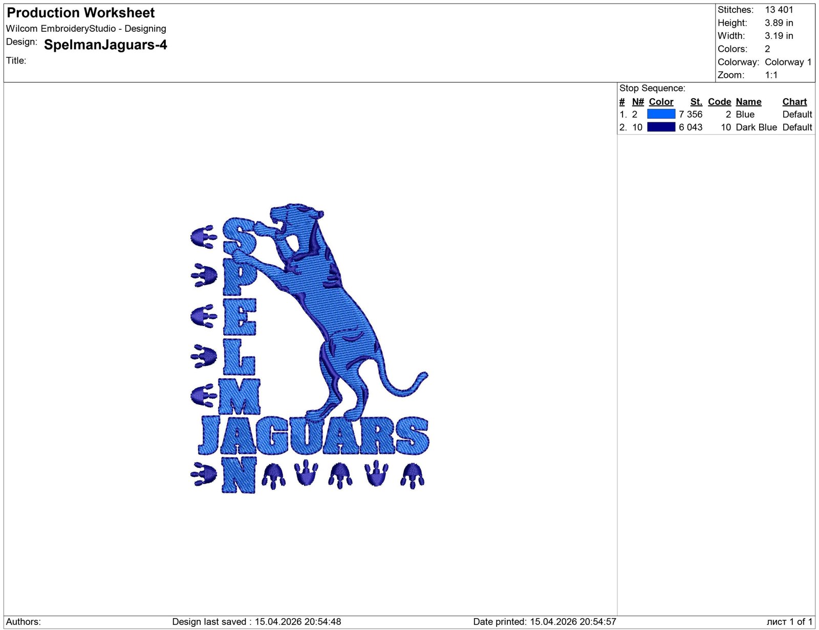 Spelman Jaguars Embroidery design