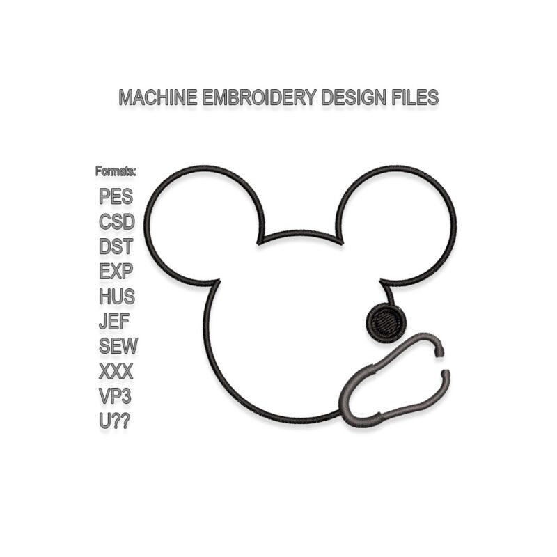 Stethoscope as Mickey Mouse Embroidery design files