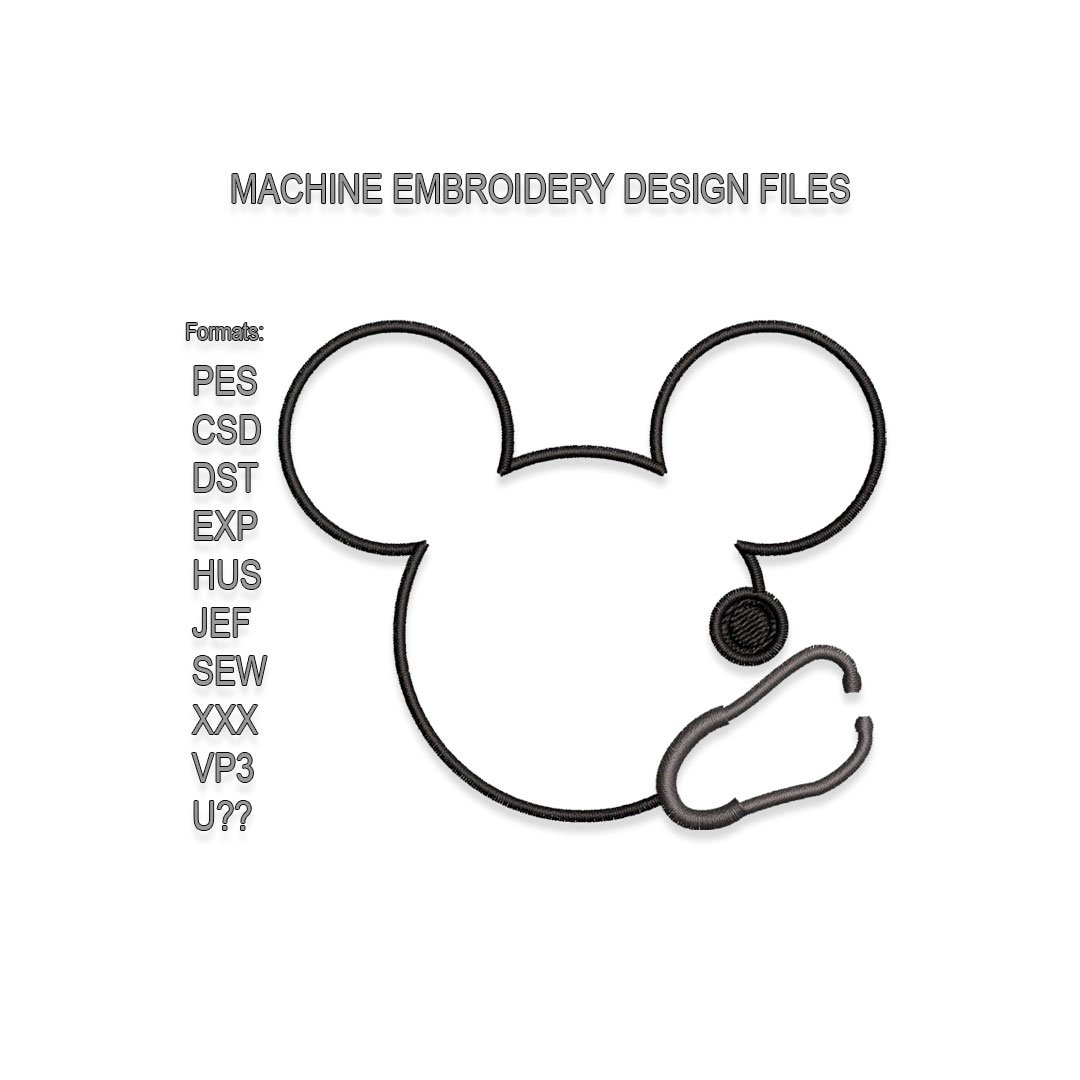 Stethoscope as Mickey Mouse Embroidery design files