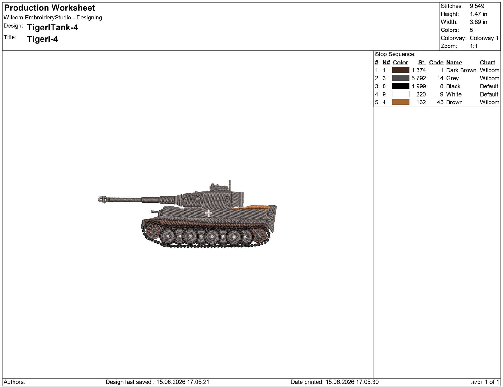 Panzer VI Tiger Tank Embroidery design