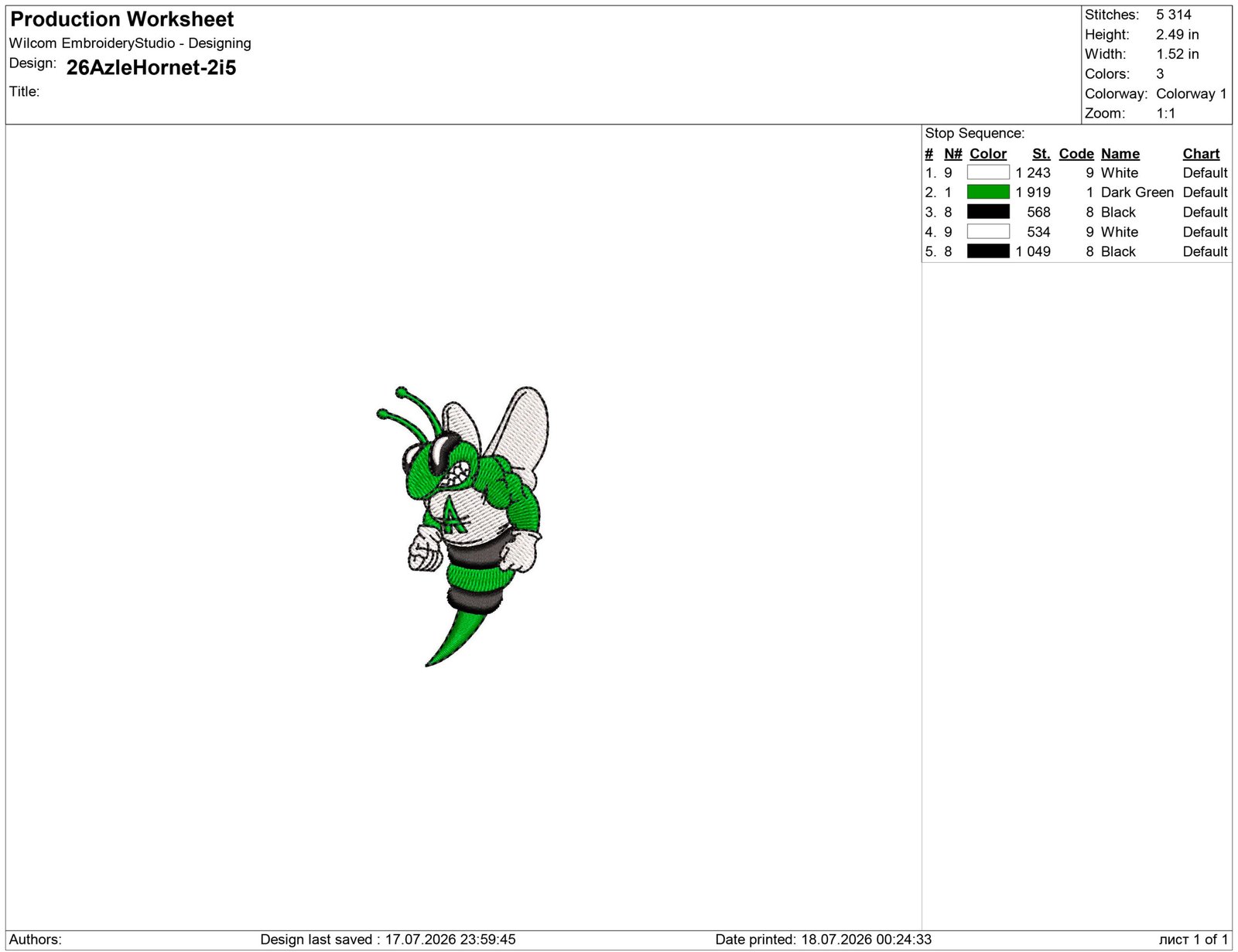 Azle Hornet Embroidery design