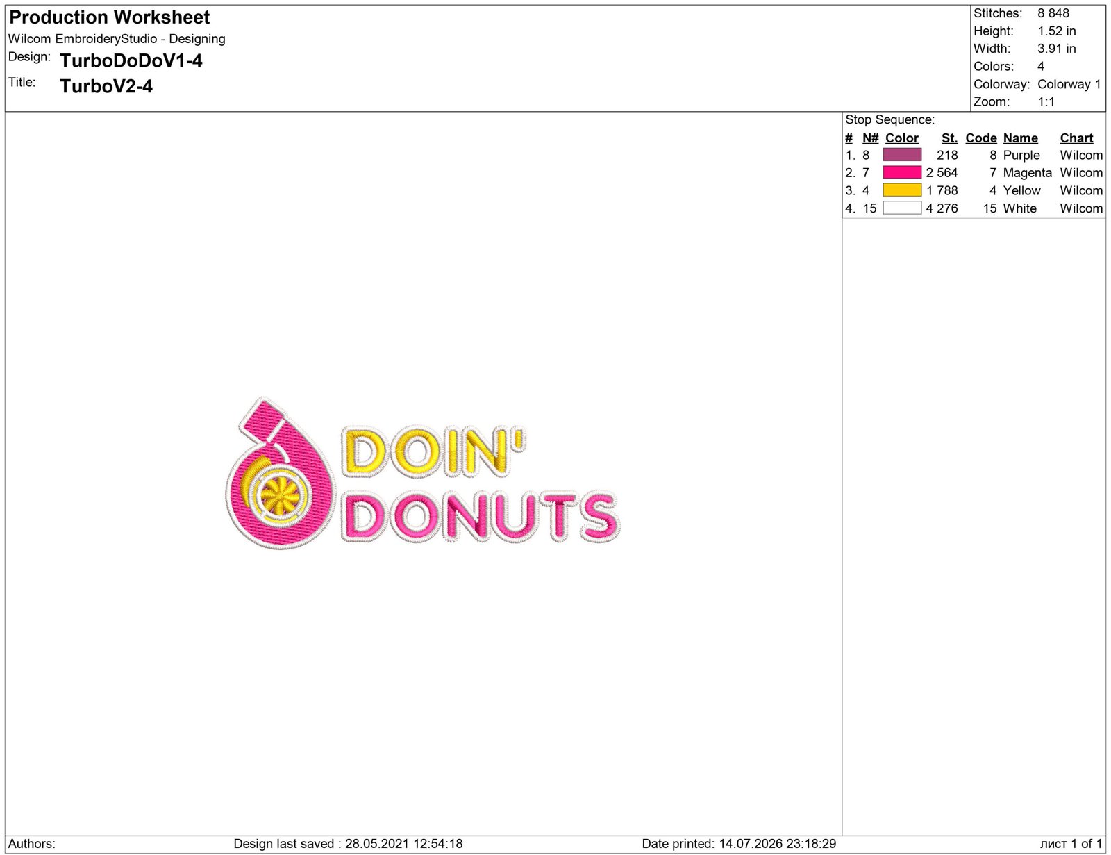 Turbo Doin' Donuts Embroidery design