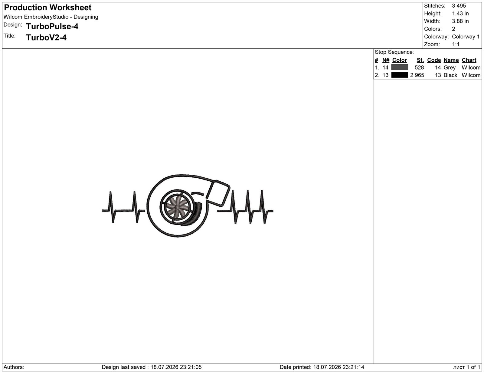 Turbocharger Heartbeat Embroidery design