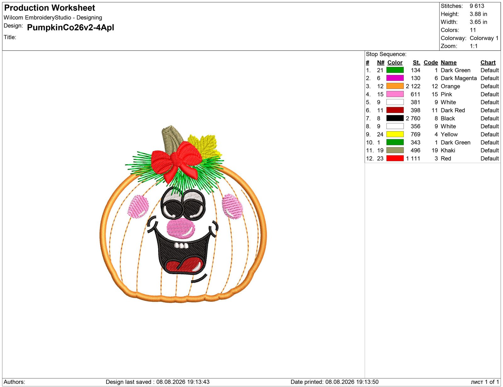 Pumpkin Applique Embroidery design