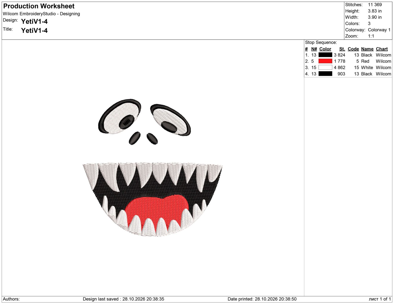 Muppet Yeti Face Embroidery design