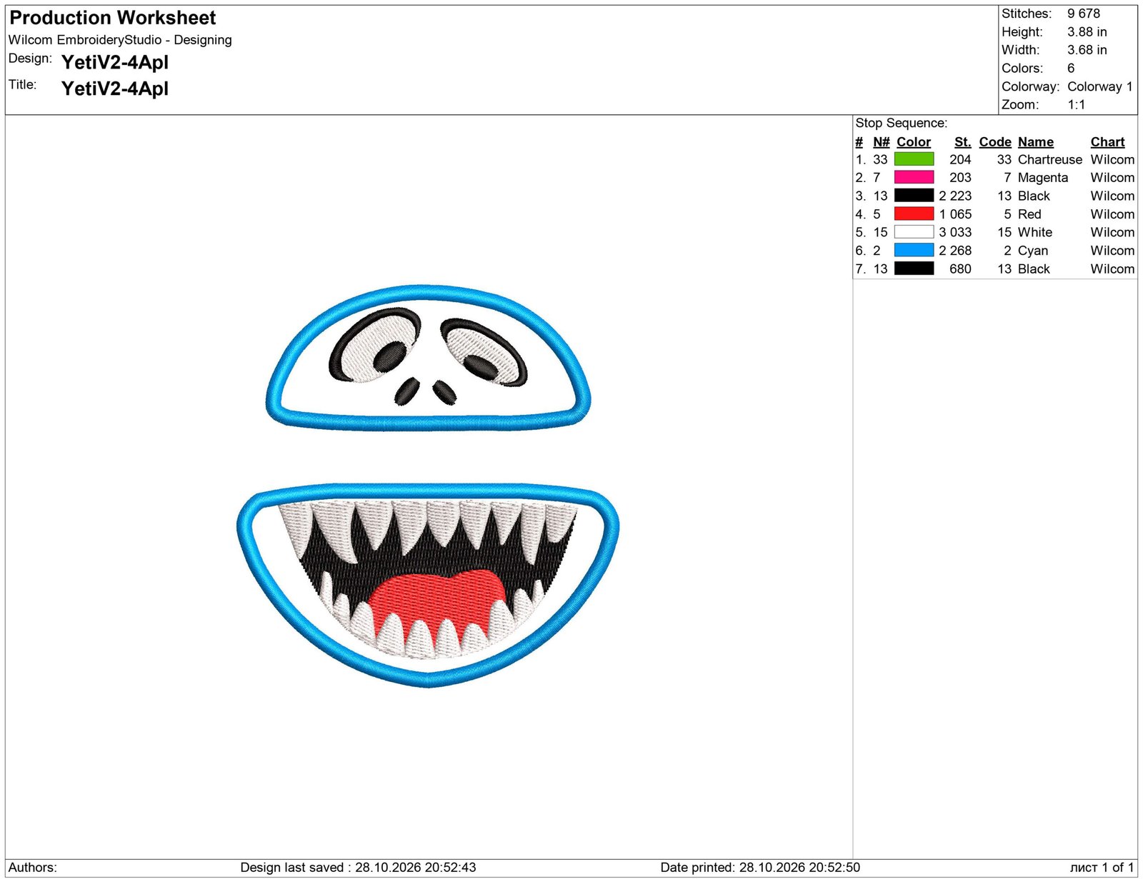 Muppet Yeti Face Embroidery design
